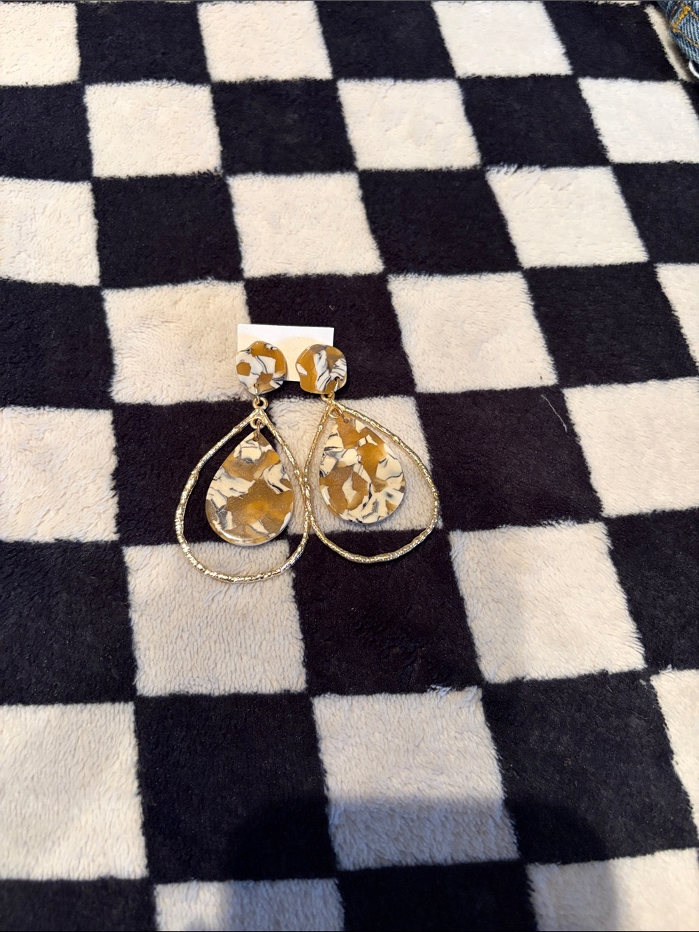Gold and Mustard Teardrop Dangle Earrings